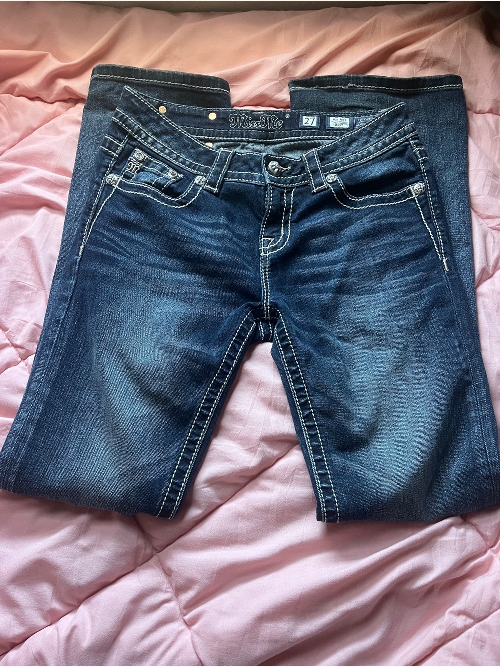 Miss Me Women's Dark Indigo Skinny Jeans with Contrast Stitching